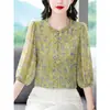 Camisa de Gasa Estampada de Tres Cuartos Moderna y Exquisita para Mujer, Ropa de Verano, Blusa Hermosa y Elegante, Top Casual para Mamás