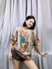 Camiseta de algodón y lino Tencel con perforación en caliente para mujer, novedad de verano 2023, top holgado adelgazante con estampado de malla 3D en tallas grandes