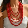 Collar de cuentas rojas acrílicas estilo bohemio europeo y americano, collar largo de cuentas multicapa