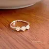 Anel Flor de Três Pérolas Prata de Lei S925 Feminino Flor Pequena Inlaid Pérola Doce Anel Aberto