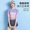 Nuevo traje de baño de dos piezas para mujer, deportivo, de manga larga, fresco y elegante, protector solar, con corte modesto para evitar la vergüenza, adecuado para estudiantes, conservador, que oculta el abdomen, adelgazante
