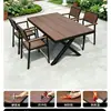 Conjunto de Mesa e Cadeiras de Madeira-Plástico para Exterior em Metal Pátio Mesa de Jantar de Lazer para Exterior Anti-corrosão Mesa e Cadeiras Pequenas para Varanda Aberta Jardim