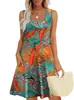 Vestido de Verão Feminino Amazon Transfronteiriço 2025 Solto com Decote U, Bolso, Estampado, Sem Mangas, Estilo Colete