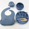 Conjunto de Louça Infantil de Silicone de Grau Alimentício Transfronteiriço, Colher e Garfo de Alimentação Antiderrapantes, Louça para Bebê, Tigela de Alimentação, Prato de Jantar Infantil