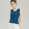 [Lã Incluída] Moda Casual Elegante para o Início do Outono, Colete de Tricô de Lã com Listras Caneladas Crochet Vazado Gola Redonda para Mulheres
