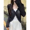 Cárdigan de punto con cuello en V y encaje para mujer, estilo coreano, elegante, fino, exterior, con aire acondicionado, chaqueta tipo camisa