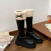 Botas largas de mujer estilo francés, gruesas y con suela gruesa, forradas de polar, color café, adelgazantes, nuevas botas vintage Otoño-Invierno 2026 para mujeres bajitas