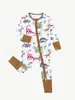 Liquidação de Estoque Versão EUA Disponível para Compra Macacão Bebê Integral Fibra de Bambu Dinossauro Bebê Manga Longa com Zíper 0-3 Anos Bebê