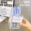 Porta-Canetas de Mesa Acrílico Ins Alto Valor Estético Transparente Design Simples Caixa de Armazenamento para Mesa de Aluno do Ensino Médio Recipiente para Canetas com Adesivos DIY