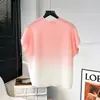 Camiseta de Moda de Alta Qualidade com Gradiente de Manga Curta Feminina de Verão Solta Casual Versátil Nicho Elegante para o Dia a Dia Top Plissado