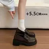 Mocasines negros estilo británico para mujer, nueva colección de otoño, zapatos pequeños de piel, tacones de plataforma gruesos que aumentan la altura, zapatos de plataforma con suela gruesa