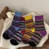 Calcetines Rayados Color Ámbar Otoño e Invierno Calcetines Retro de Media Pantorrilla para Mujer Calcetines Cálidos de Algodón Peinado Mujer Ins