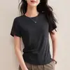 Verão 2026 Novo Estilo Lyocell Tencel Linho Blusa Atualizada Design Fino de Manga Curta Camiseta Casual de Meia-Manga