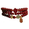 Pulseira de Cinábrio para Mulheres, Pulseira em Formato de Cabaça com Conteúdo Padrão, Pulseira de Flor de Cabaça de Cinábrio em Camadas Múltiplas, Pulseira de Cinábrio de Nicho