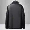 Chaqueta de Cuero PU Peluda para Hombres de Mediana Edad Solapa Estilo Papá 2026 Otoño/Invierno Nueva Chaqueta de Cuero Gruesa Cálida Ropa de Abrigo Hombres