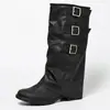 Fivela de Cinto Estilo Americano Inspirada em Design Transfronteiriço, Botas de Montaria Menina Picante, Botas Largas, Botas Longas, Botas Femininas de Cano Alto com Salto Médio