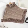 Chuva Suave Roupa Feminina Transfronteiriça Europeia e Americana Novo Estilo Outono e Inverno Gola de Pelo Sintético de Coelho Rex Suéter de Tricô Grosso com Ponto de Trança Capa