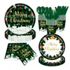 Novo Prato de Papel Descartável com Listras e Xadrez de Natal Decoração de Festa Adereços Utensílios de Mesa Descartáveis Conjunto para Festa