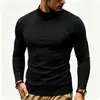 Nova camiseta térmica de outono e inverno para homens, estilo europeu e americano, cor sólida, corte justo, forrada com fleece, gola alta, manga longa, camiseta base da moda masculina