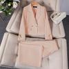 Conjunto de Duas Peças Feminino: Blazer Cinza Curto de Manga Longa com Gola Pequena e Calça Profissional Casual para Primavera, Outono, Inverno