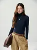 Nuevo Estilo de Otoño Suéter 100% Lana Peinada Fina Yangzi para Mujer Cuello Alto Estilo Simple para el Trabajo Capa Base de Punto Capa Base
