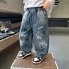 Jeans para Niños Estilo Primavera y Otoño 2026 Nuevos Ropa de Otoño Pantalones para Niños Casuales Largos Holgados Pierna Recta Pierna Ancha Pantalones Modernos