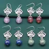 Pendientes de plata de ley S925 con cuentas redondas de loto lapislázuli jade pendientes vintage desgastados simples pendientes joyería al por mayor