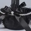Cesta de Flores Portátil Serie Negra Clásica, Cojín Anillo Cuadrado de Encaje Negro Temático de Boda Estilo Occidental, Ramo Portátil