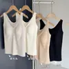 Camiseta sin mangas de encaje suave para mujer, cuello en V, para principios de otoño, con copas integradas, capa base cálida, top adelgazante sin costuras para mujer