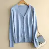 Chaqueta cárdigan de color liso para mujer, prenda exterior tejida, cuello en V corto, suéter casual para primavera y otoño, top holgado negro de manga larga, moderno