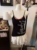 Nuevo Chaleco de Verano con Diseño de Estampado de Letras 'Hot Girl' en Color Contrastante, Tirantes Pequeños, Collar Desmontable con Almohadilla Incorporada para Mujer
