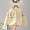 Cárdigan de punto para niña, Nuevo abrigo suéter de cuello redondo Otoño/Invierno, Top cálido elegante bordado suave para niños