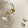 Corea del Sur Pendientes de Oro Plata de Ley para Mujer Elegantes Sencillos Tachuelas Estilo Frío Aro para Oreja Hebilla Pendientes Vintage Lujo Ligero