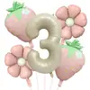 Nuevo Set de Globos con Tema de Frutas de Foil de Aluminio Blanco Lechoso Mate con Fresas para Decoraciones Hawaianas en Fiestas de Cumpleaños Infantiles