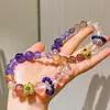 Pulsera de Diseño Natural Romántica Oro Negro Súper Siete Amatista Cristal de Fresa Cristal Blanco Lapislázuli