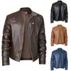 Chaqueta de cuero de alta calidad para hombre con cuello mao, corte ajustado, decoración de bolsillo con cremallera, ropa de motocicleta para hombre, transfronteriza 2026