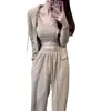 Conjunto Deportivo Casual de Tres Piezas a la Moda 2026 Primavera y Otoño Nuevo Estilo Transfronterizo Color Sólido Sencillo Conjunto de Sudadera, Pantalón de Chándal y Chaleco para Mujer