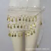 Corrente de Cintura para Dança do Ventre com Moedas Douradas no Atacado, Lenço de Cintura para Performance de Dança Indiana, Lenço de Quadril com Três Camadas de Moedas Penduradas, Cinto de Chiffon, Cortina de Bumbum