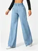 Jeans de Mezclilla Rectos para Mujer de Lavado Claro con Cintura Elástica