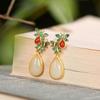 One Deer Silver S925 Sterling Silver banhado a ouro Cloisonne Hetian Jade Pearl Brincos Vintage Butterfly Drop Brincos para mulheres