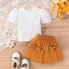 Traje de verano 2024 Amazon para niños, camisa de manga corta abullonada a cuadros con rayas de pozo, falda plisada para niñas