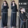 Conjunto de Maternidad Otoño/Invierno 2026 Falso Dos Piezas Cintura Ceñida con Pliegues Conjunto de Pantalones Anchos con Top de Bloques de Color Ajuste con Hebilla de Nariz de Cerdo