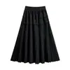 Saia Midi Versátil Estilo Coreano com Patchwork de Renda Linha A para Mulheres, Nova Coleção Outono/Inverno Cintura Alta Afinando Saia Lápis Grande Flare Guarda-chuva Saia Longa