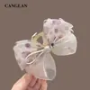Grampo de Cabelo Laço Dupla Camada de Gaze com Bolinhas Delicado, Grampo de Cabelo Elegante e Doce com Pérolas, Tamanho Grande para Penteados Updo na Parte de Trás da Cabeça, Presilha de Tubarão