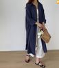 Vestido de Otoño 2023 Estilo Perezoso Coreano Simple Súper Largo Camisa que sobrepasa la rodilla Cardigan Camisa de Color Sólido con Solapa
