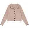 Cardigan de Tricô com Gola Peter Pan Colorida Botão de Coração Estilo Coreano Retrô para Mulheres Design Solto Senso de Estilo Suéter Simples