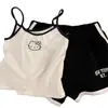 Pijama Femenino HelloKitty con Sujetador Incorporado Pure Desire Sexy Camisola sin Mangas Shorts Ropa para el Hogar Estilo Hombros Descubiertos Se Puede Usar al Aire Libre