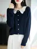 Cárdigan de punto fino de lana para mujer con cuello Peter Pan, juvenil y dulce, con un ajuste suave y cómodo, no holgado, y con un diseño de un solo botón
