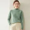 Suéter de Cashmere Gola Alta 2026 Outono/Inverno Novo Malha Sete Fios Fio Duplo Espessado Feminino Flor no Peito Suéter de Cashmere Pulôver