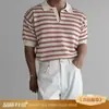 Camiseta de Tricô Listrada Respirável de Manga Curta Estilo Old Money Masculina Roupa Estilo Coreano Marca Tendência Sensação de Luxo Regular Ombro Manga Meia Manga Camisa Polo